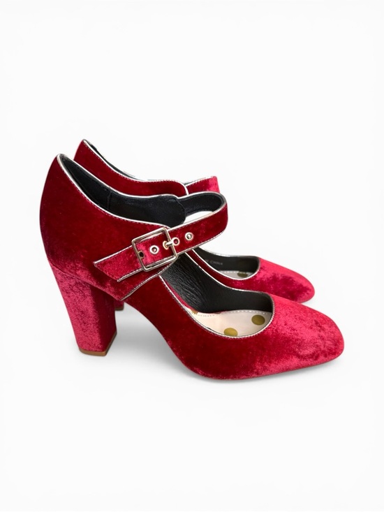 Boden Shoes - Boden Red Velvet Mary Jane Block Heels with Buckle Strap